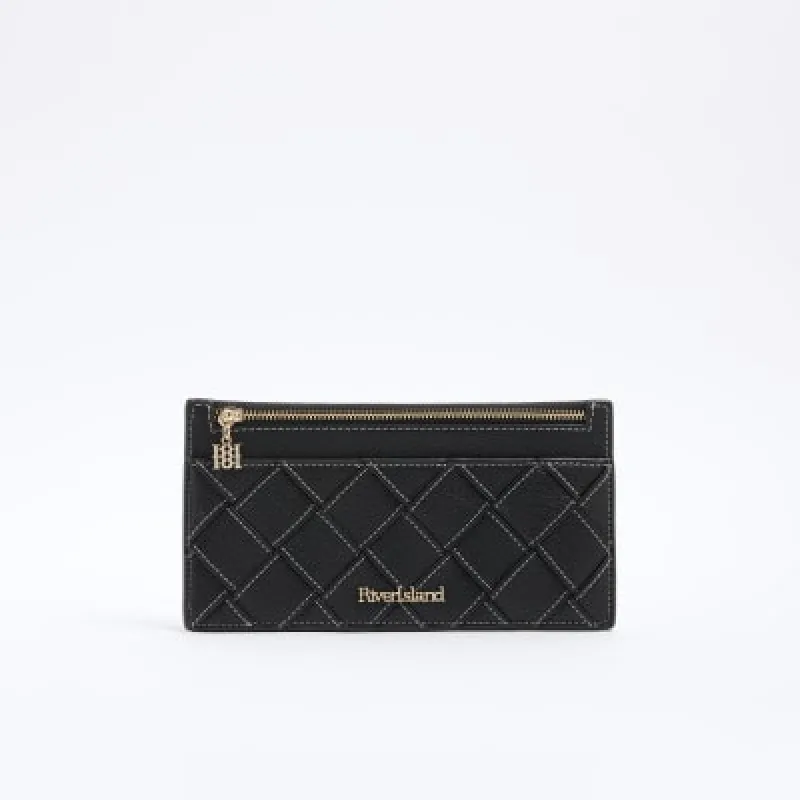 Black Faux Leather Woven Zipped Pouch sold by River Island