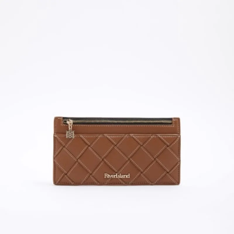 Brown Faux Leather Woven Zipped Pouch sold by River Island
