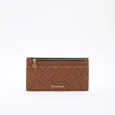 Brown Faux Leather Woven Zipped Pouch sold by River Island