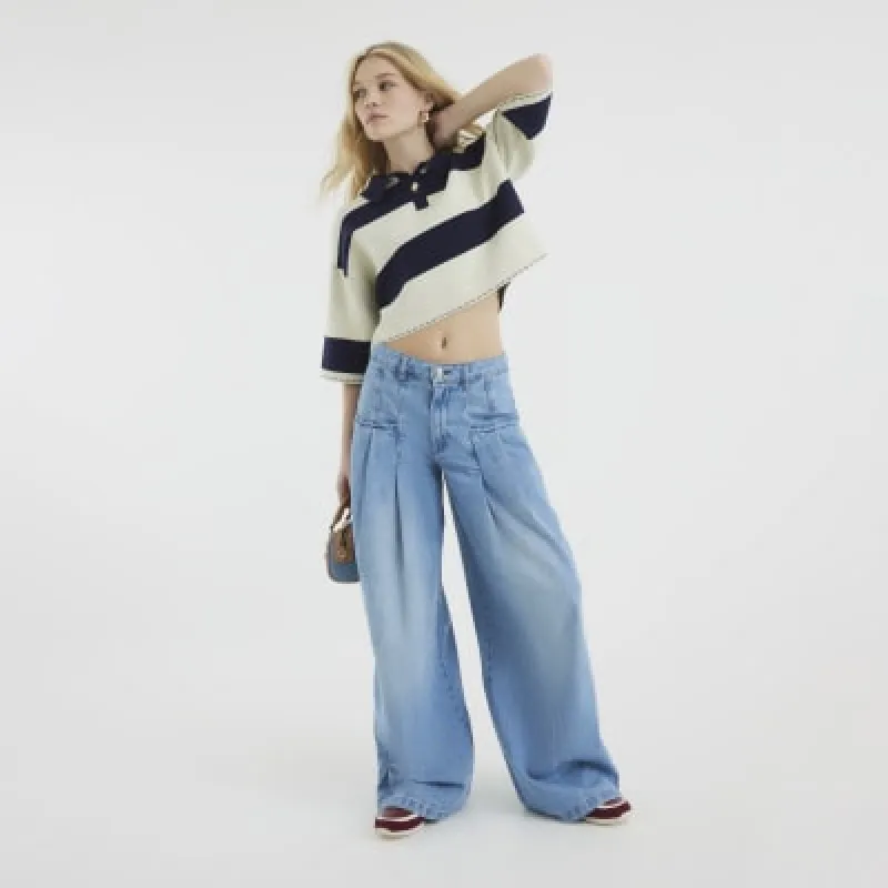 Blue Denim Tailored Wide Leg Jeans made by River Island