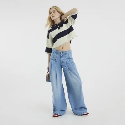 Blue Denim Tailored Wide Leg Jeans sold by River Island