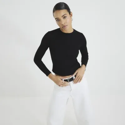 Black Long Sleeve Seam Front Top sold by River Island