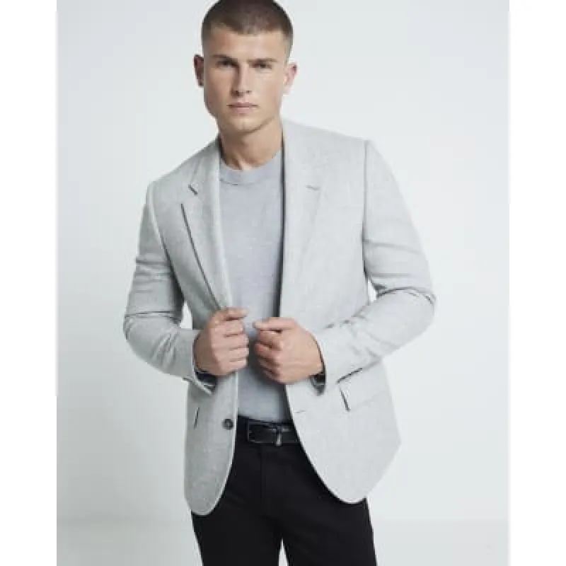 Grey Wool Blend Suit Jacket sold by River Island