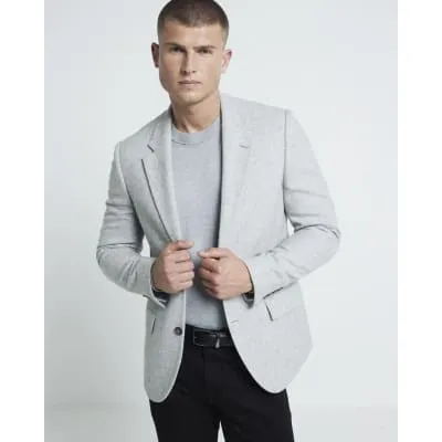 Grey Wool Blend Suit Jacket sold by River Island