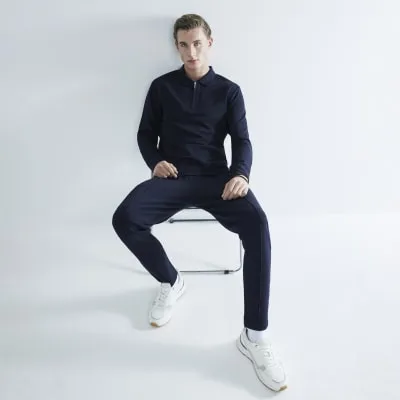Navy Slim Fit Twill Polo Shirt sold by River Island