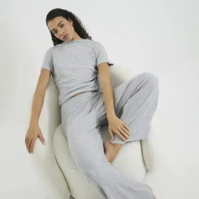 Grey Ribbed Tunic and Wide Leg Trousers Set sold by River Island