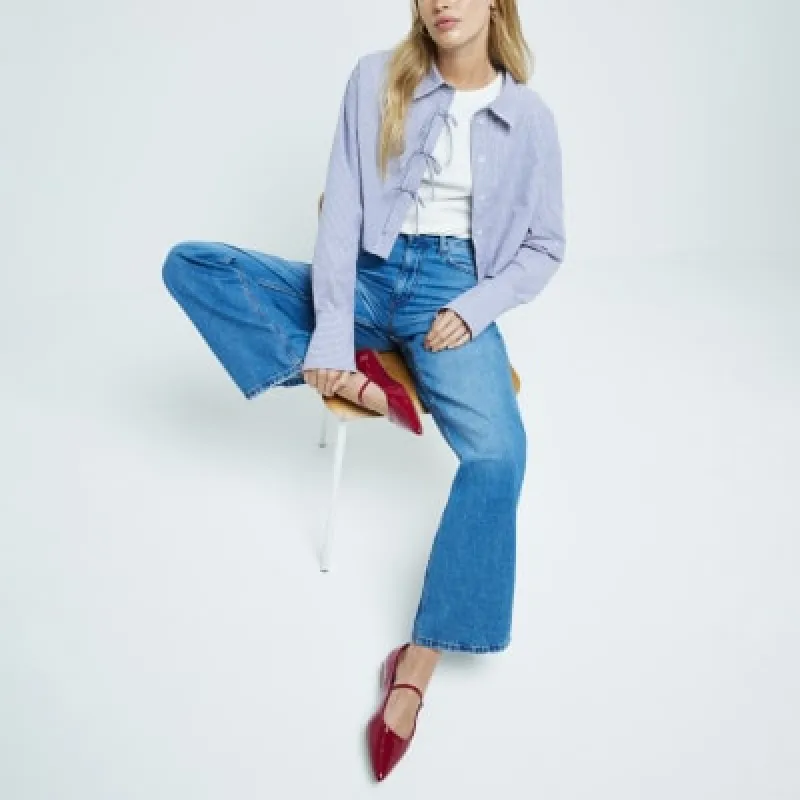 Red wide fit patent pointed ballet pumps sold by River Island