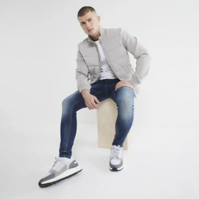 Grey Hybrid Quilted Funnel Neck Jacket sold by River Island