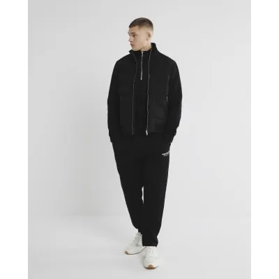 Black Hybrid Quilted Funnel Jacket sold by River Island