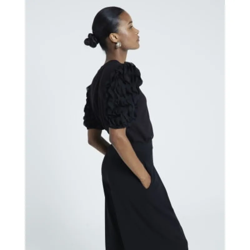 Black Ruffle sleeve T-shirt sold by River Island