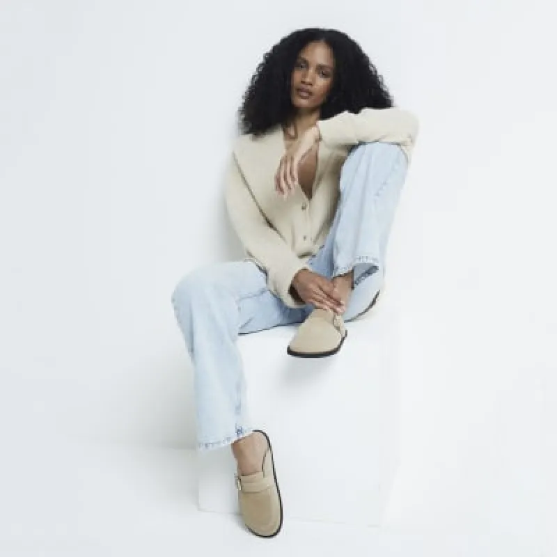Beige Suede Buckle Clog Shoes sold by River Island