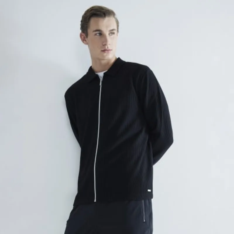 Black Slim Fit Ottoman Zip Through Shirt sold by River Island
