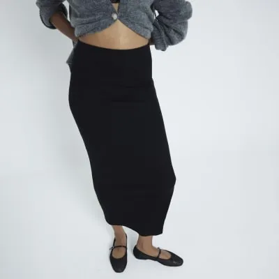 Black ribbed pencil midi Skirt sold by River Island