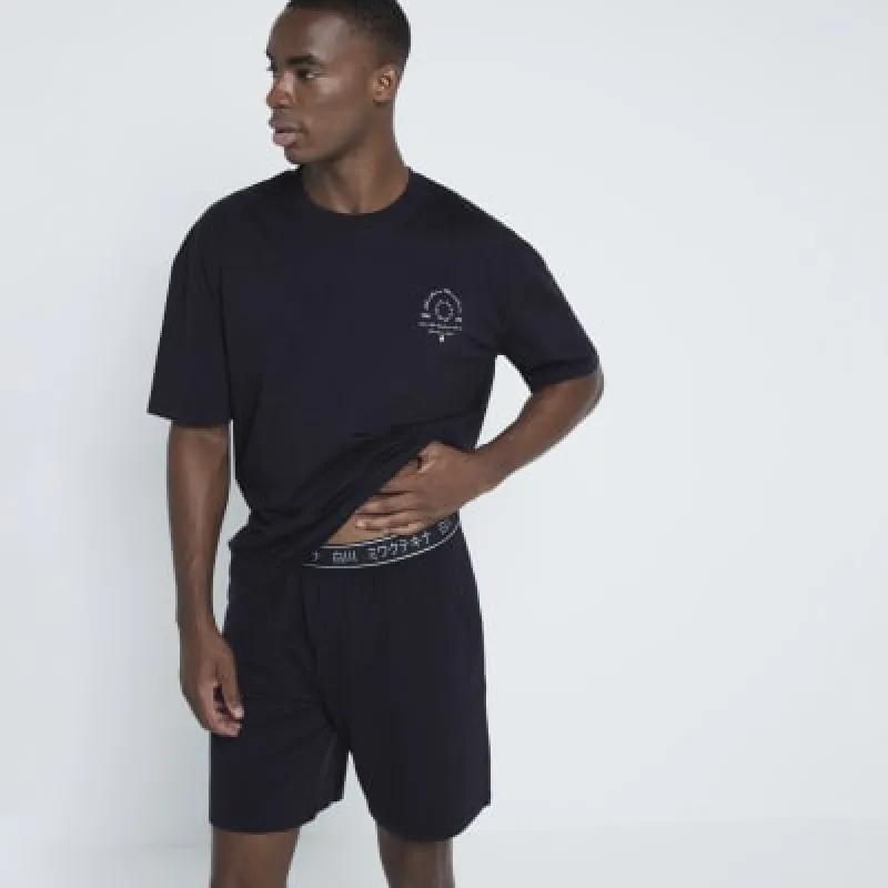 Black Japanese Pyjama Short Set sold by River Island