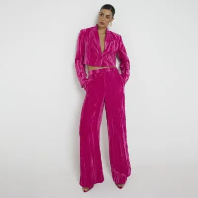 Pink Velvet Wide Leg Trousers sold by River Island