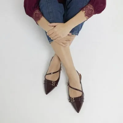 Red Sling Back flat Buckle Court Shoes sold by River Island