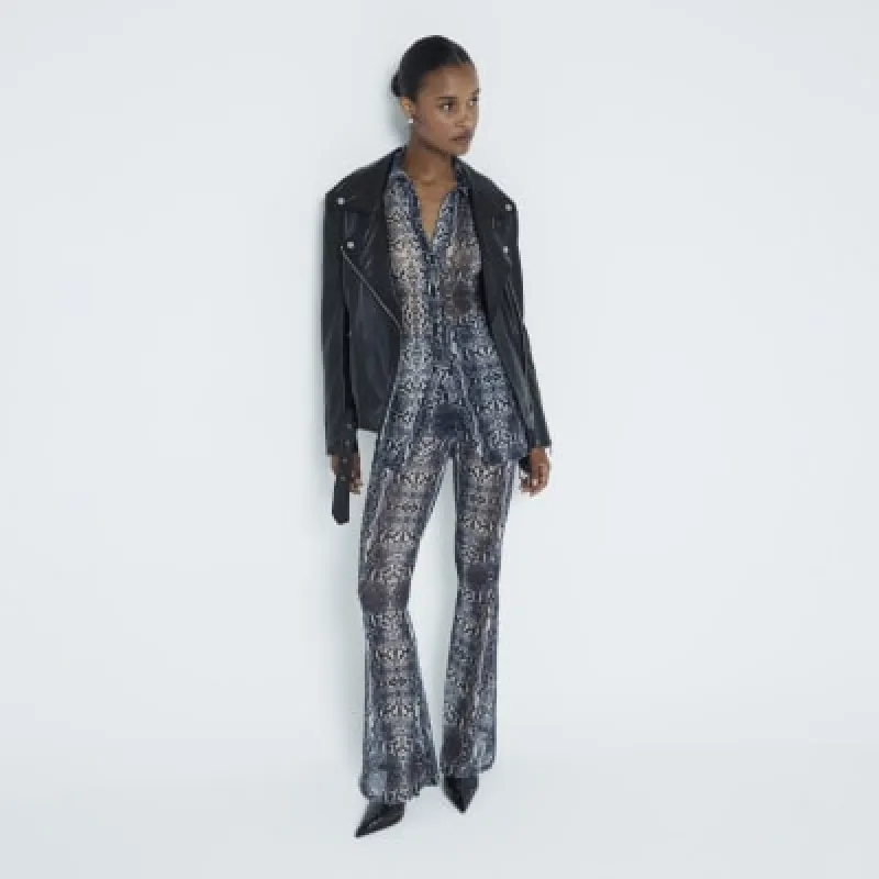 Grey Snake Print Mesh Trousers sold by River Island