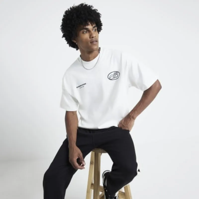 Beige Double Hit Graphic T-Shirt sold by River Island