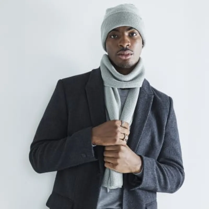 Green Waffle Beanie And Scarf Set sold by River Island