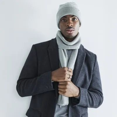 Green Waffle Beanie And Scarf Set sold by River Island