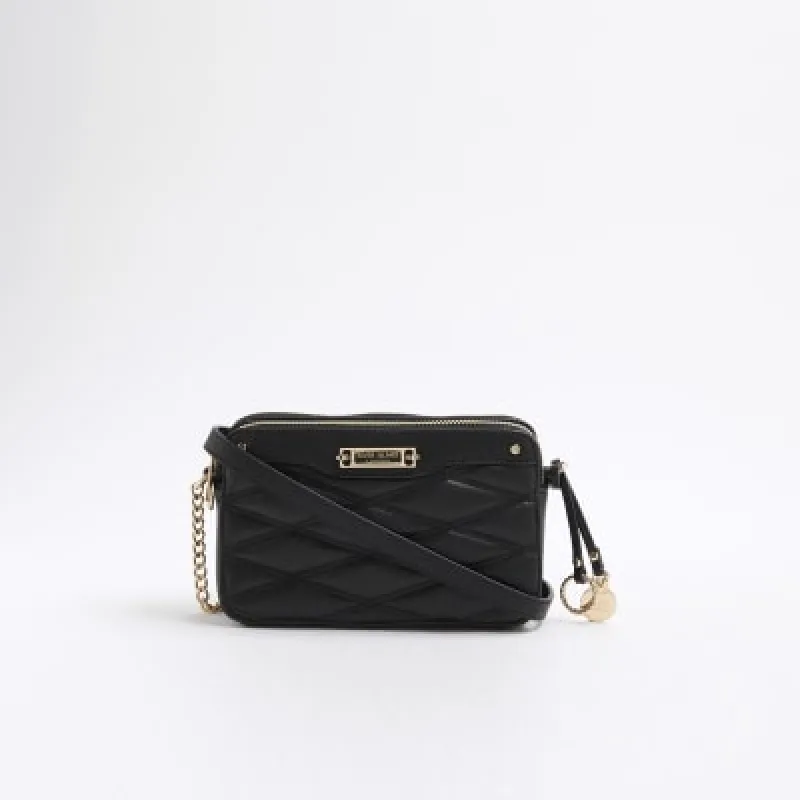 Black Faux Leather Quilted Cross Body Bag sold by River Island