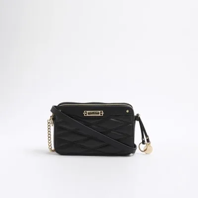 Black Faux Leather Quilted Cross Body Bag sold by River Island