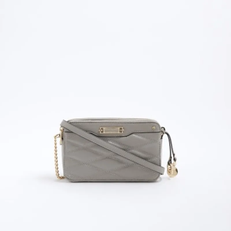 Grey Faux Leather Quilted Cross Body Bag sold by River Island