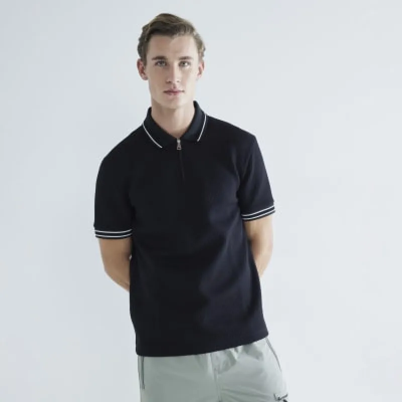 Black Slim Fit Quilt Tipped Polo Shirt sold by River Island