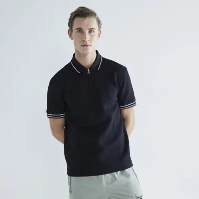 Black Slim Fit Quilt Tipped Polo Shirt sold by River Island