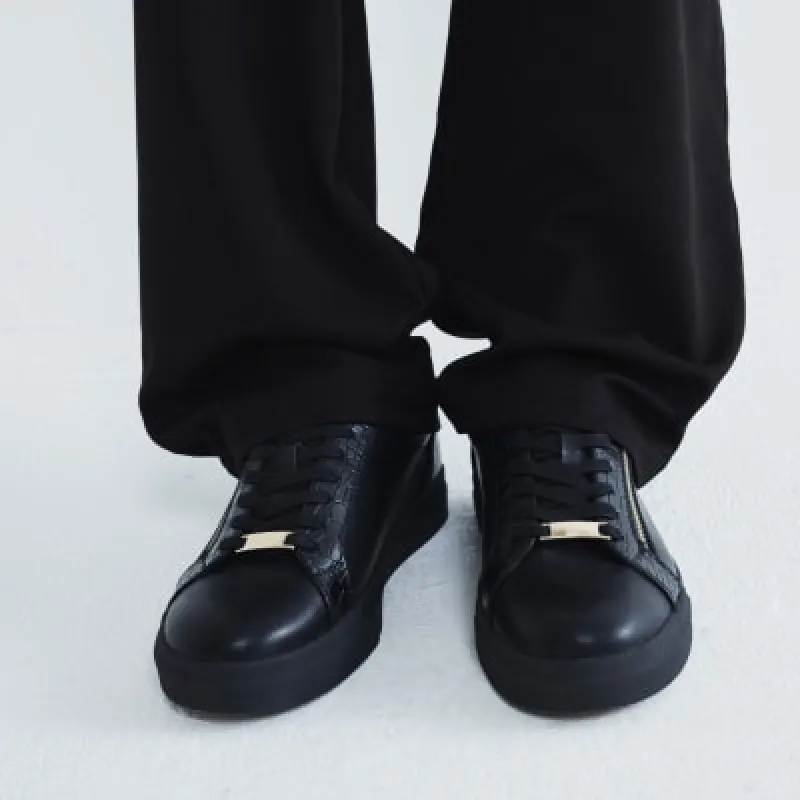 Black Croc Zipped Lace Up Trainers sold by River Island