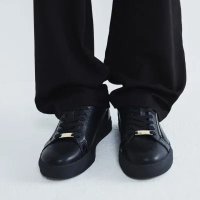 Black Croc Zipped Lace Up Trainers sold by River Island