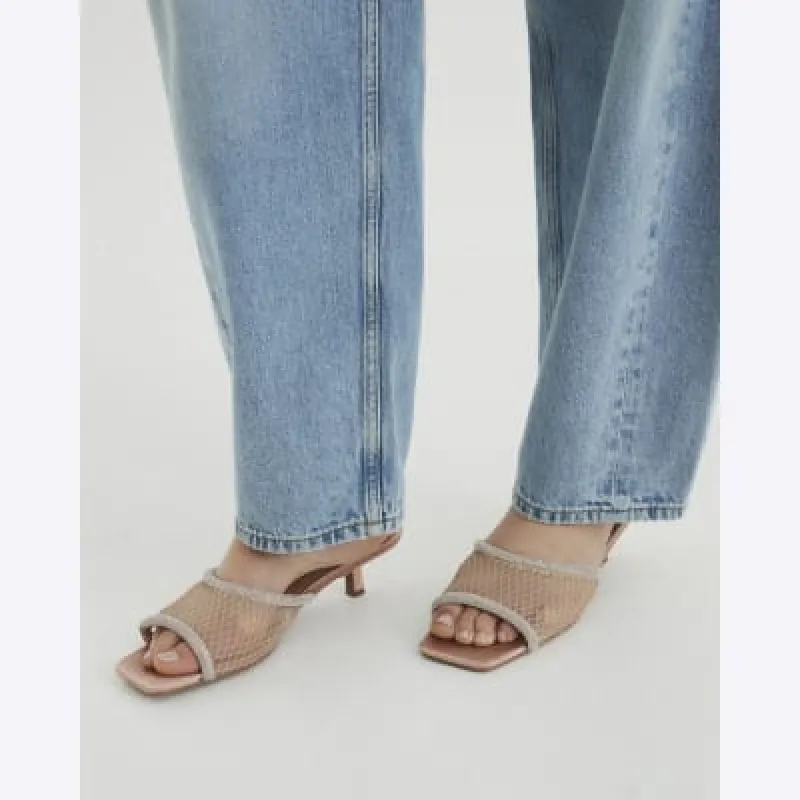Pink Diamante Mesh Kitten Heeled Mule Sandals sold by River Island