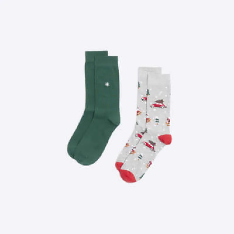 Green 2 Pack Driving Home Christmas Socks sold by River Island
