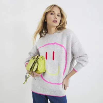 Grey Smiley Face Oversized Jumper sold by River Island
