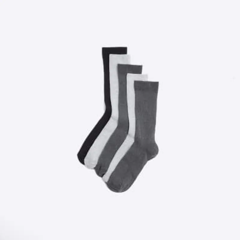 Grey 5 Pack  ribbed ankle socks sold by River Island