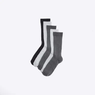 Grey 5 Pack ribbed ankle socks sold by River Island