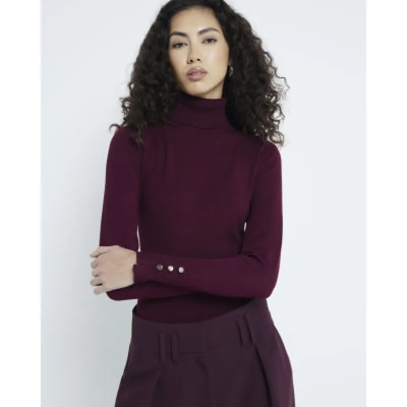 Red Roll Neck Long sleeve Top sold by River Island