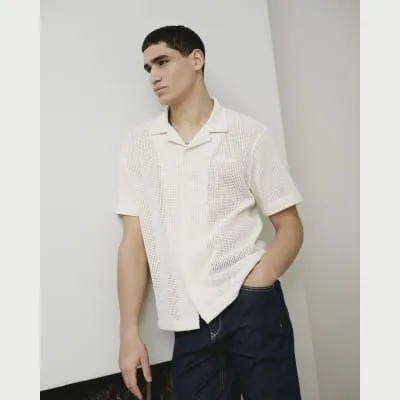 White Crochet Luminis Embroidery Polo Shirt sold by River Island