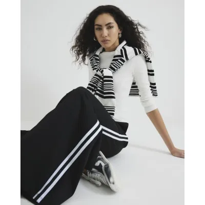 Black Side Stripe Wide Leg Joggers sold by River Island