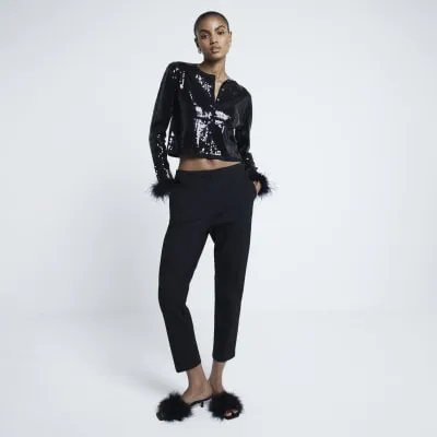 Black Sequin Feather Cuff Cardigan sold by River Island