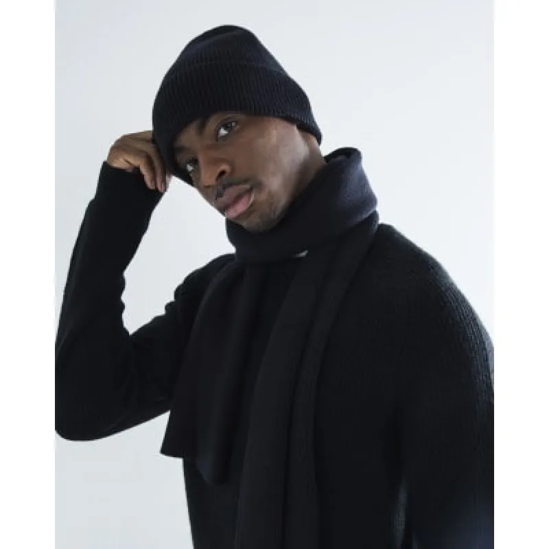 Black Ribbed  Beanie And Scarf Set sold by River Island