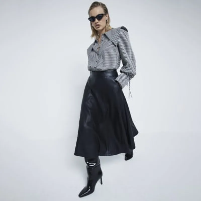 Black Faux Leather Midi Skirt sold by River Island