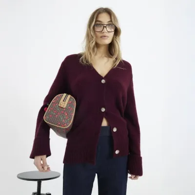 Red Mid Length Buttoned Cardigan sold by River Island