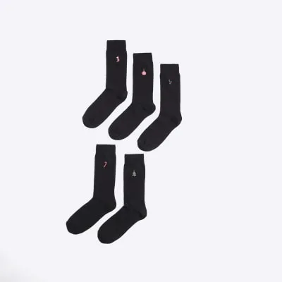 Black 5 Pack Embroidered Christmas Socks sold by River Island