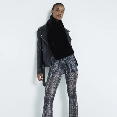 Black Faux Leather Faux Fur Trim Scarf sold by River Island