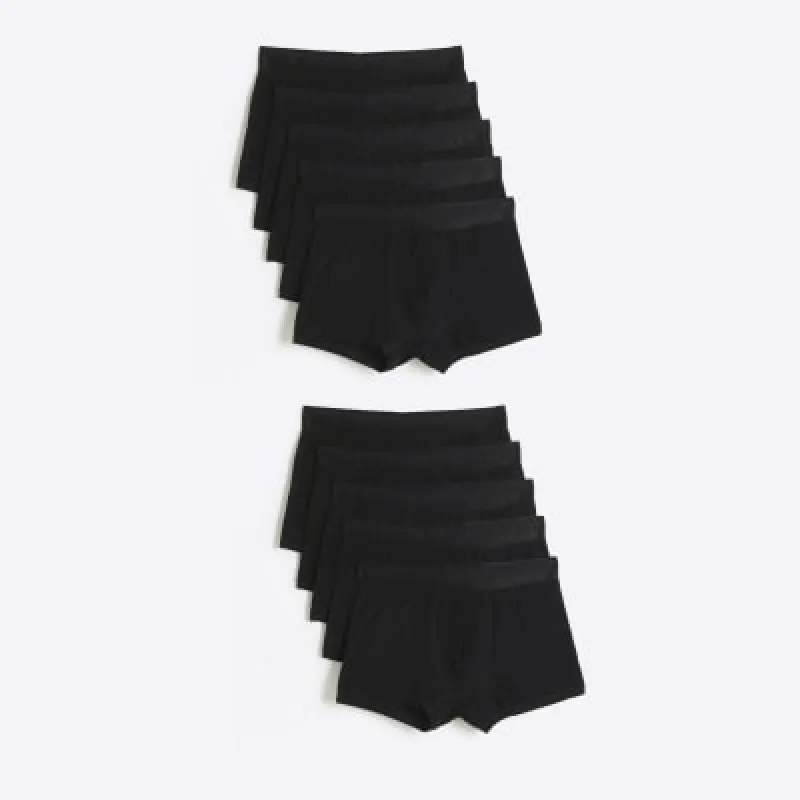 Black 10 Pack RI cotton stretch trunks sold by River Island