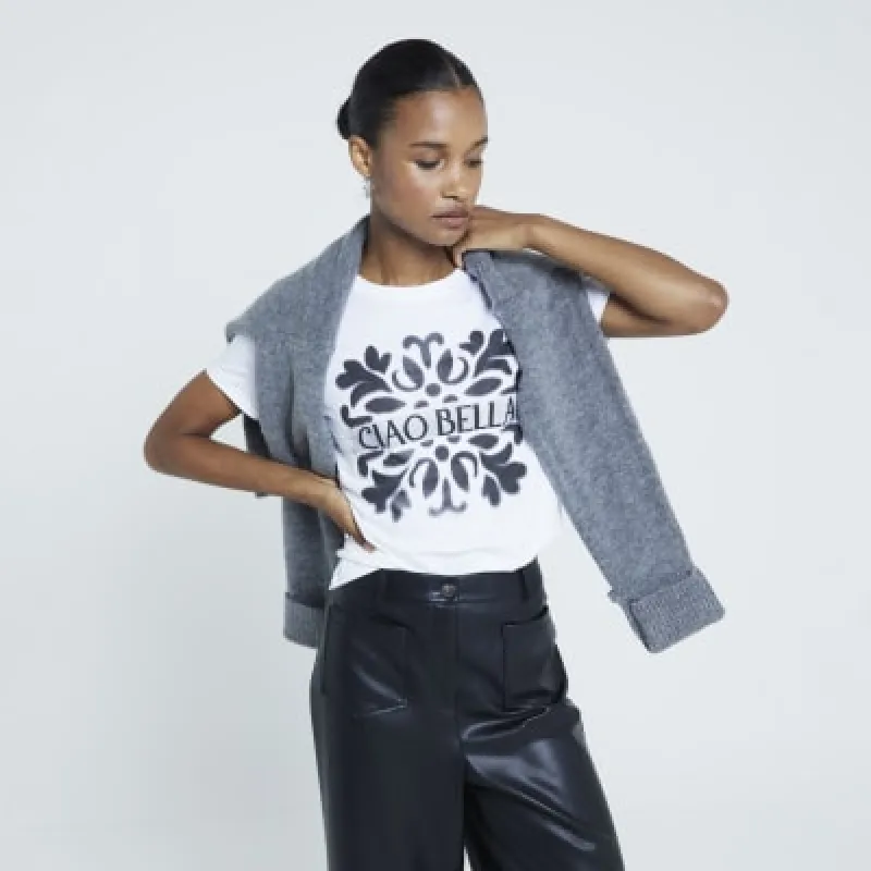 White Ciao Bella Floral graphic t-shirt sold by River Island