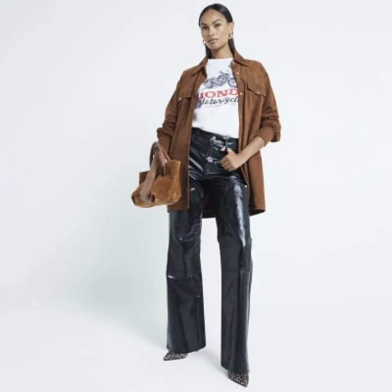 Black Relaxed Straight Coated Jeans sold by River Island