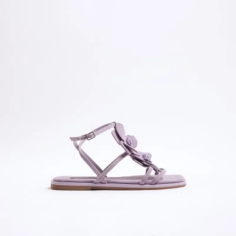 Purple Flower Embellished Flat Sandals sold by River Island