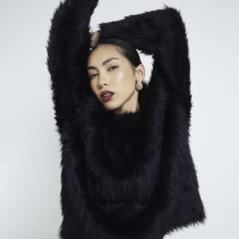 Black Faux Fur Jumper sold by River Island